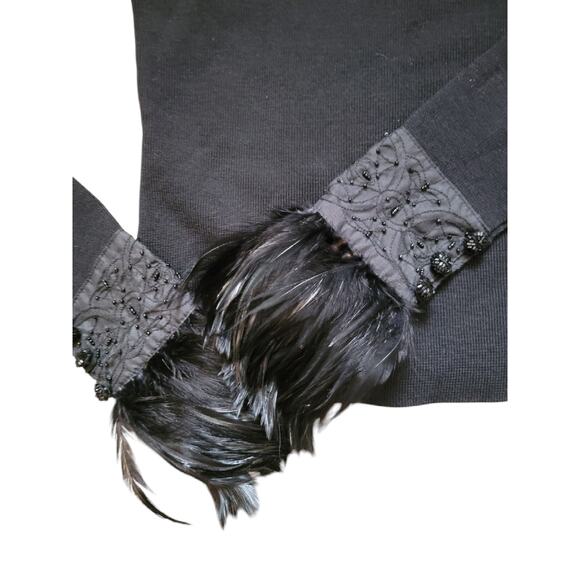 Dana Buchman Luxe 100% Pure Wool Beaded Feathers Turtle Neck S Small - Picture 2 of 4